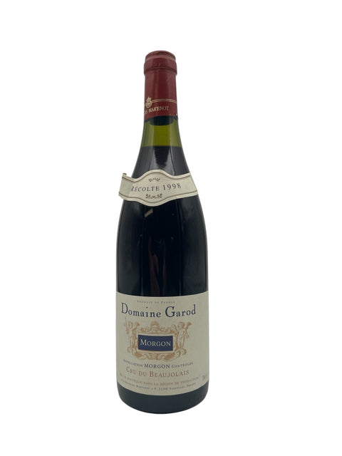 Pullo Morgon Domaine Garod 1998 punaviiniä.