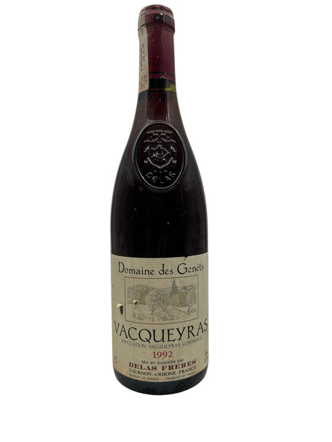 Pullo Vacqueyras Domaine des Genêts 1992 punaviiniä