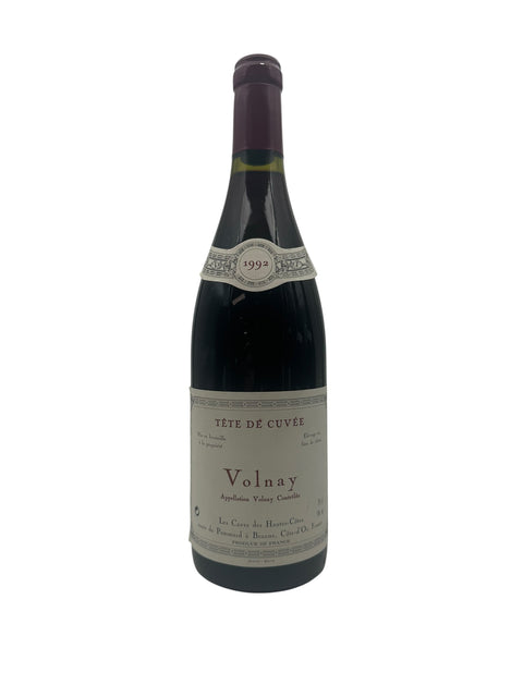 Pullo Volnay Les Caves des Hautes-Côtes 1992 punaviiniä