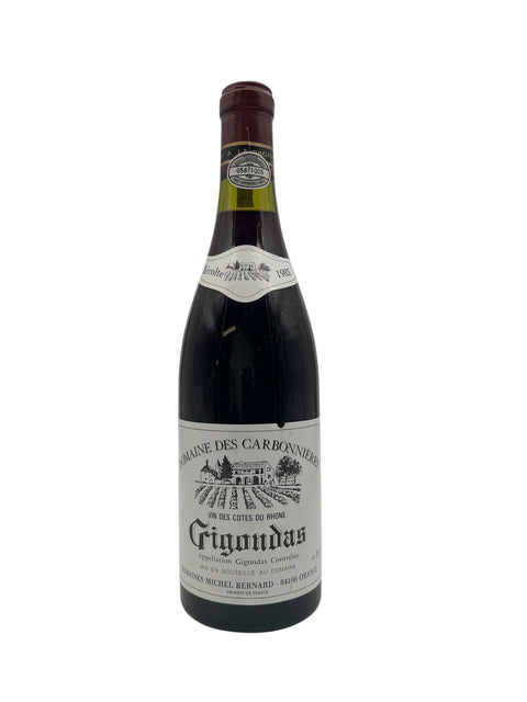 Pullo Gigondas Domaine des Carbonnieres 1985 punaviiniä