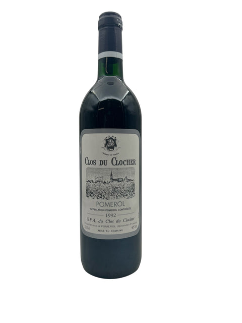 Pullo Clos du Clocherin punaviiniä Pomerolista 1992