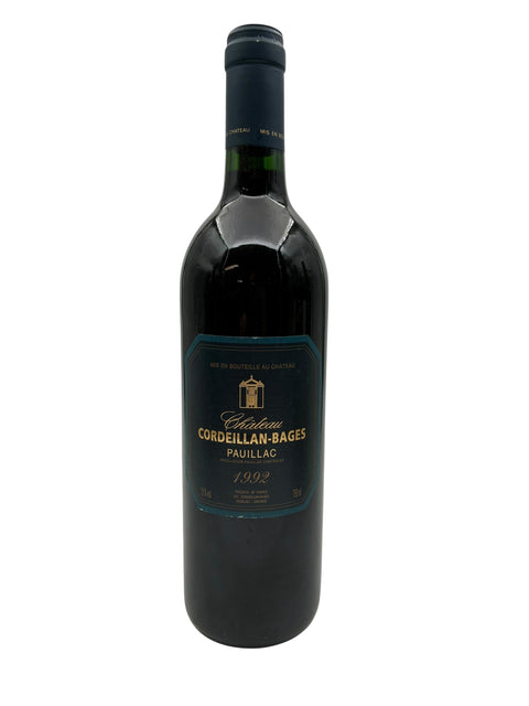 Pullo Château Cordeillan-Bages 1992 punaviiniä