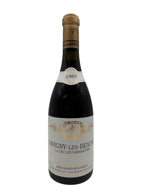 Pullo Savigny les Beaune Mongeart Mugneret 1997 punaviiniä