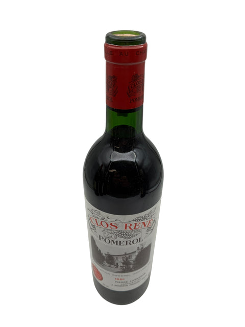 Pullo Clos Rene Pomerol 1991 punaviiniä