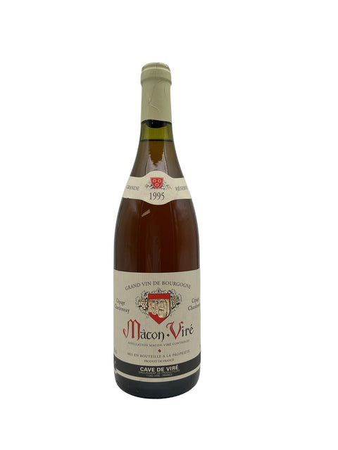 Pullo Mâcon Viré Cave de Viré 1995 -valkoviiniä Burgundiasta.