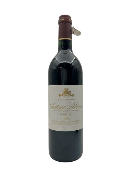 Pullo Château Pibran 1991 punaviiniä Pauillacilta