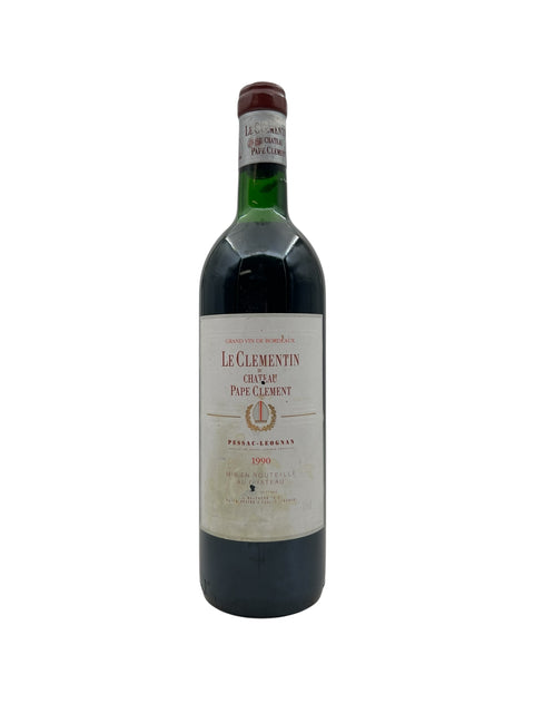 Pullo Le Clementin Chateau Pape Clement 1990 punaviiniä
