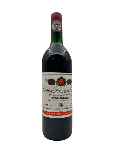 Pullo Château Croizet-Bages 1991 punaviiniä