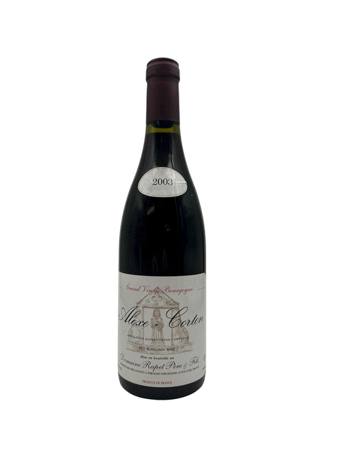 Pullo Aloxe Corton Domaine Rapet -punaviiniä vuodelta 2003 etiketillä