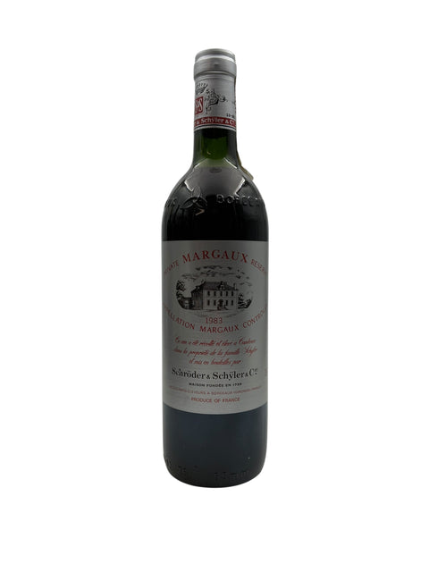 Pullo Margaux Réserve Schröder & Schÿler 1983 punaviiniä