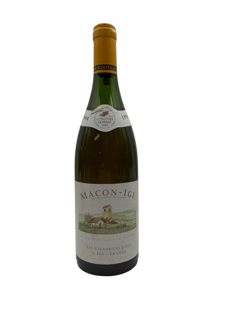 Pullo Mâcon-Igé Les Vignerons d'Igé 1994 valkoviiniä