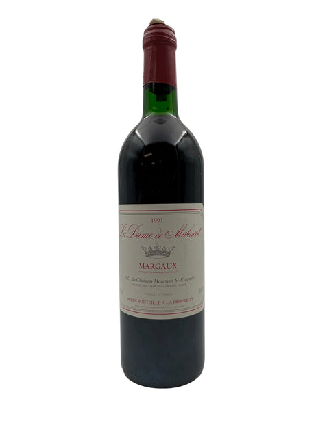 Pullo La Dame de Malescot 1991 Margaux punaviiniä