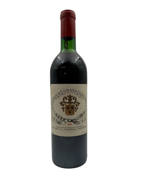 Pullo Château Gressier Grand Poujeaux 1967 punaviiniä