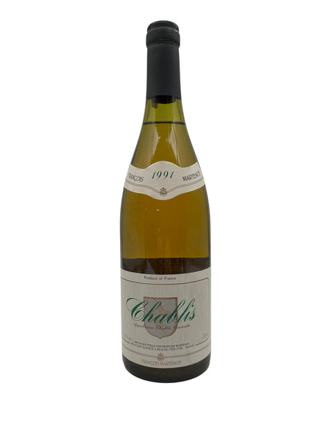 Pullo Chablis François Martenot 1991 valkoviiniä