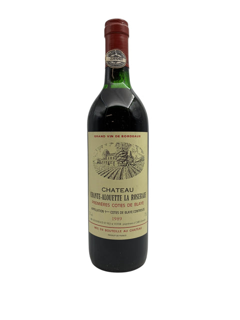 Pullo Chateau Chante-Alouette La Roseraie 1989 punaviiniä