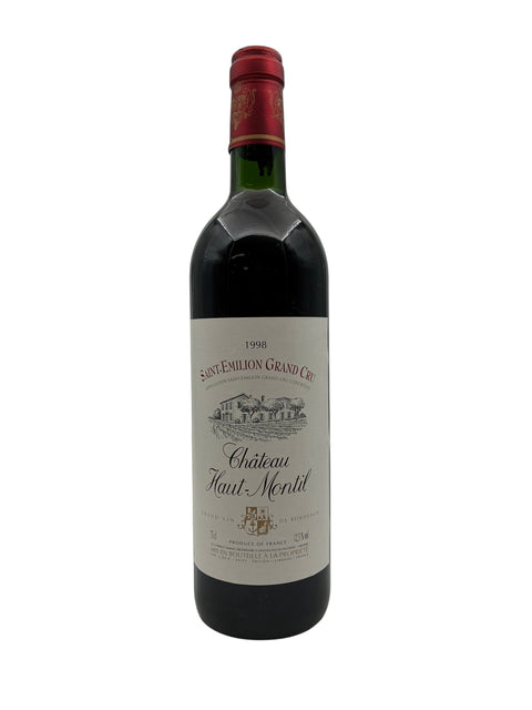 Pullo Château Haut-Montil 1998 Saint-Émilion Grand Cru -punaviiniä