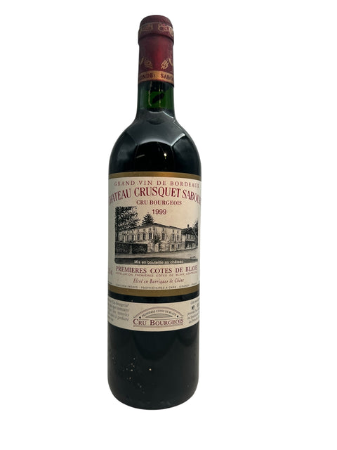 Pullo Chateau Crusquet Sabourin 1999 punaviiniä