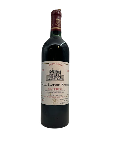 Pullo Lamothe Bergeron 1998 punaviiniä Haut-Médocista, Bordeaux'sta