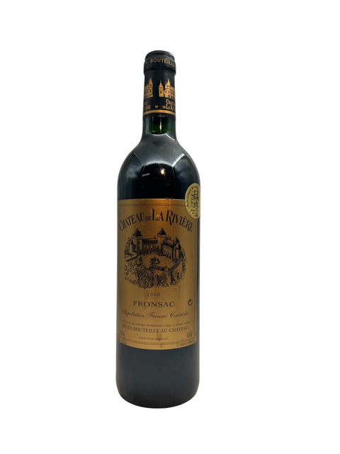 Pullo Château de La Rivière 2000 punaviiniä Fronsacilta