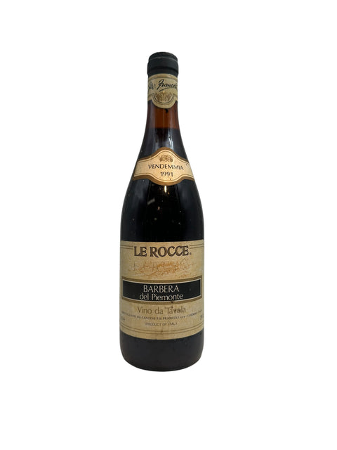 Pullo Barbera del Piemonte Le Rocce 1991 punaviiniä
