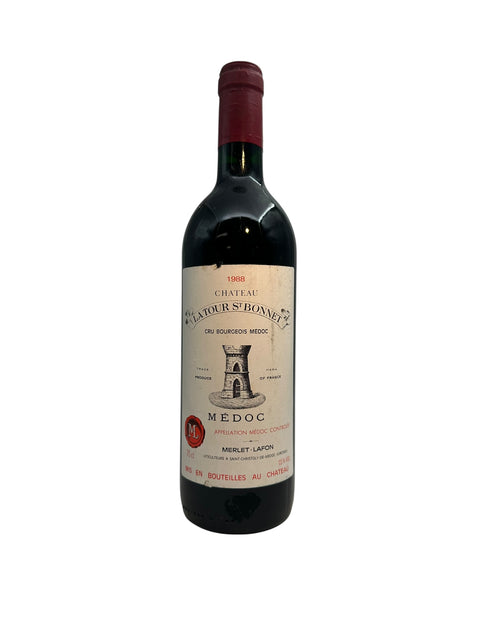 Pullo Chateau Latour St Bonnet 1988 punaviiniä Médocista