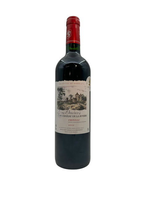 Pullo Les Sources Chateau de La Riviere -viiniä vuodelta 2012