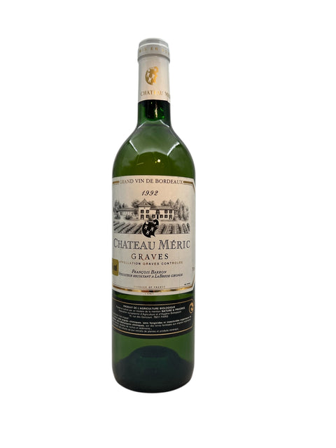 Pullo Chateau Méric Graves 1992 valkoviiniä