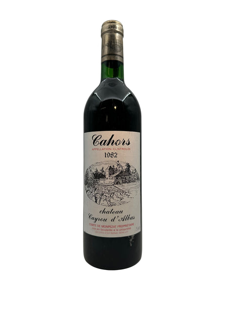 Pullo Cahors Chateau Cayrou vuosikerta 1982 punaviiniä