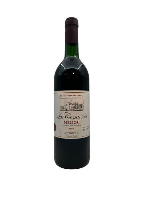 Pullo Les Comtesses Médoc 1998 punaviiniä