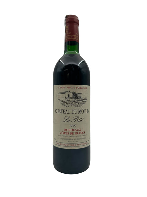 Pullo La Pitié Château du Moulin 1990 punaviiniä