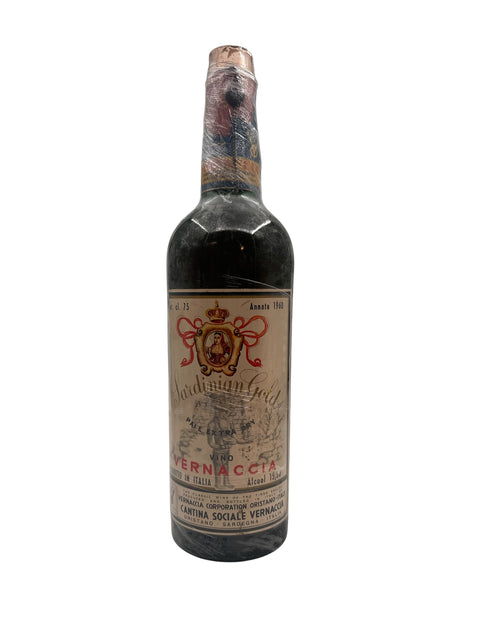 Pullo Sardinian Gold Vernaccia 1960 jälkiruokaviiniä