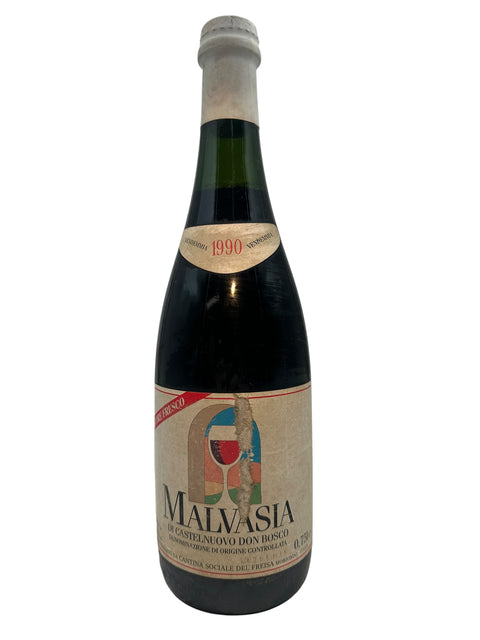 Pullo Malvasia Cantina Sociale 1990 jälkiruokaviiniä