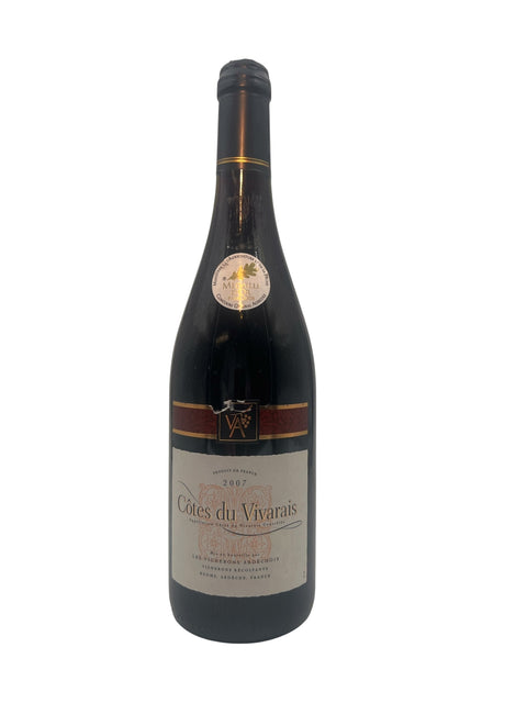 Pullo Côtes du Vivarais'n punaviiniä 2007 Les Vignerons Ardéchois'lta