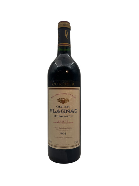 Pullo Château Plagnac Cordier 1993 punaviiniä